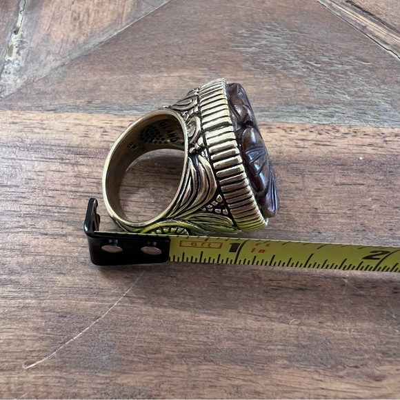 Studio Barse Carved Flower Ring in Antique Gold and Brown - Picture 11 of 11